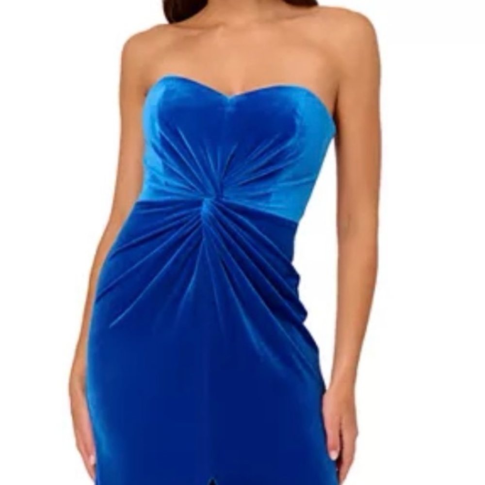 Strapless Blue Velvet Maxi Dress